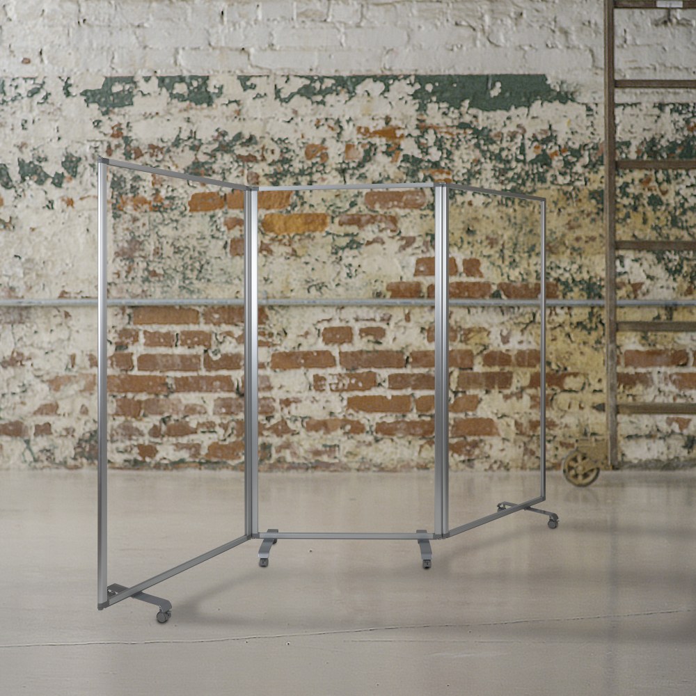 Flash Furniture Transparent Acrylic Mobile Partition With Lockable Casters, 72-3/16inH x 106-1/2inW x 25-7/16inD, Clear MPN:BRPTT013AC90183