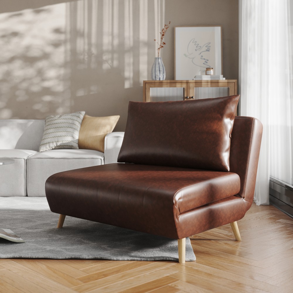 Flash Furniture Shaw Convertible Tri-Fold Leathersoft Sleeper Guest Chair, Brown MPN:BOBSBS031BRN