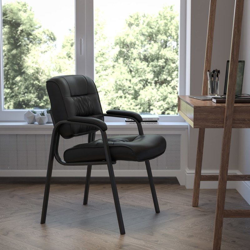Flash Furniture LeatherSoft Executive Side Reception Chair with Powder Coated Frame, Black/Titanium Gray MPN:BT-1404-BKGY-GG