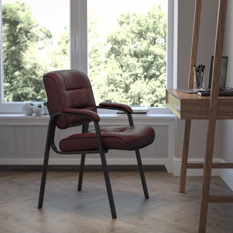 Flash Furniture LeatherSoft Executive Side Reception Chair with Powder Coated Frame, Burgundy/Black MPN:BT-1404-BURG-GG