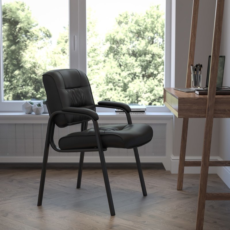 Flash Furniture LeatherSoft Executive Side Reception Chair with Powder Coated Frame, Black/Black MPN:BT-1404-GG