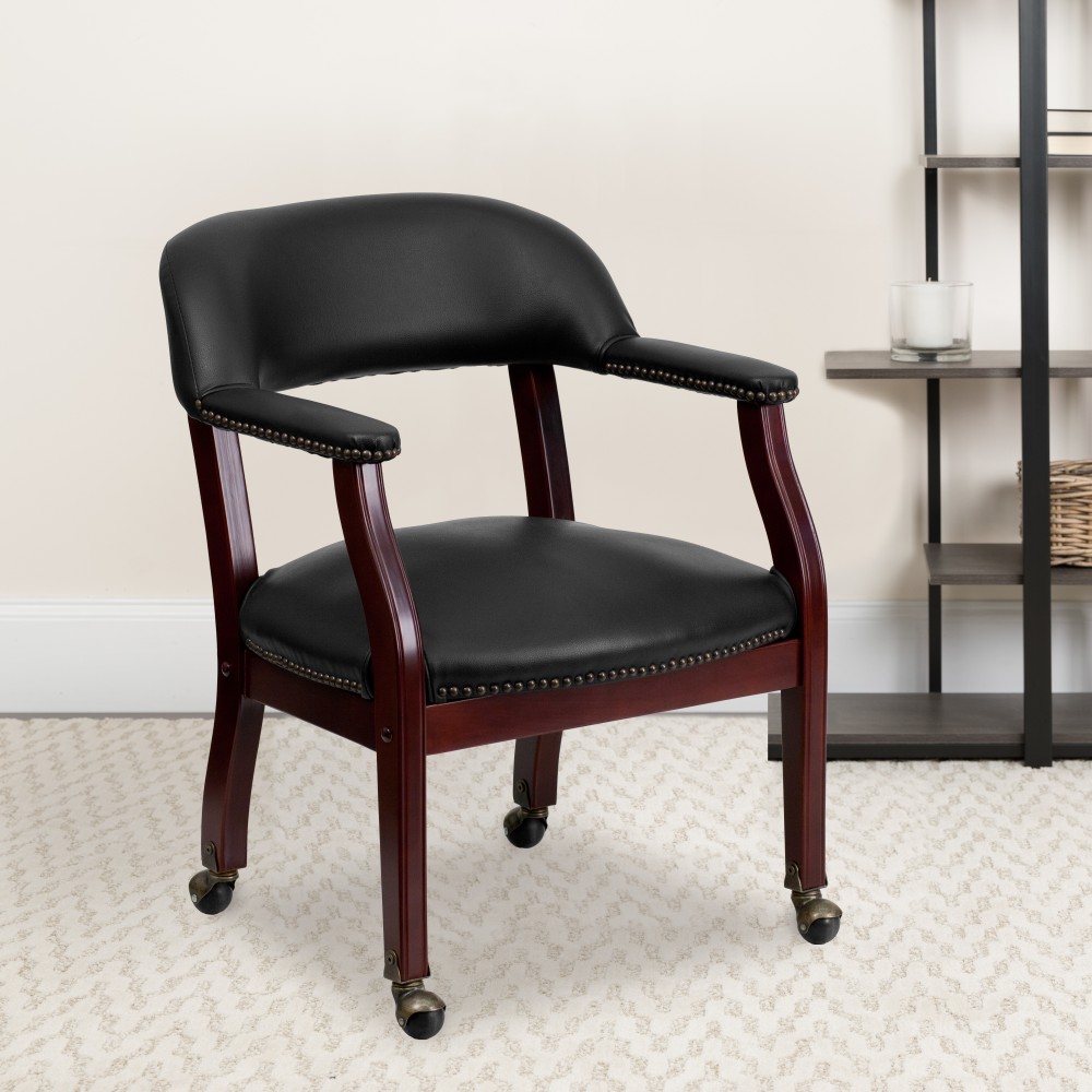 Flash Furniture Luxurious Vinyl Rolling Conference Guest Chair, Black MPN:BZ100BLK