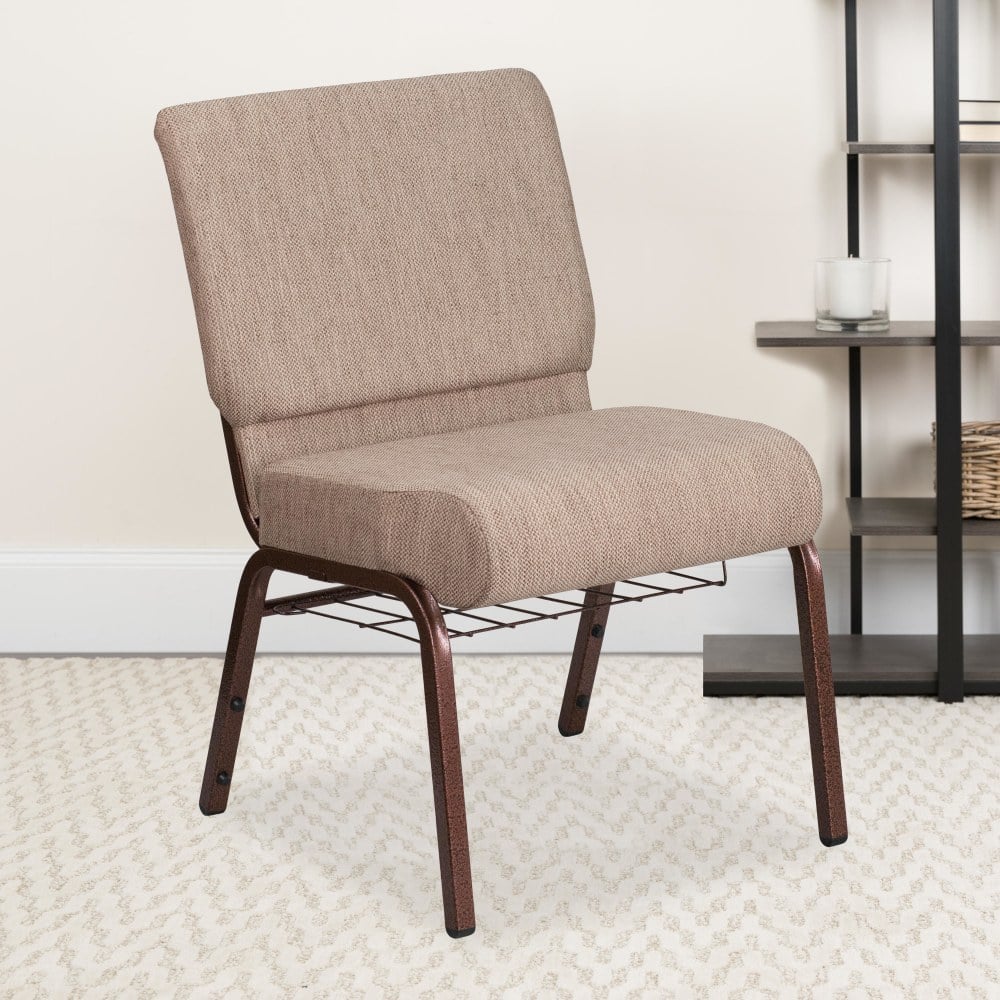 Flash Furniture HERCULES Series Church Chair With Book Rack, Beige/Copper Vein MPN:FCH2214CVBGE1B