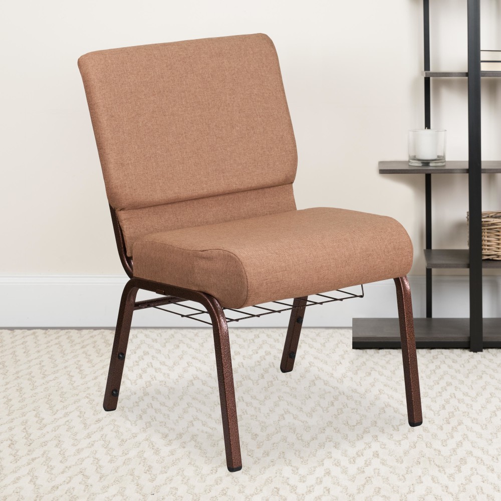 Flash Furniture HERCULES Series Church Chair With Book Rack, Caramel/Copper Vein MPN:FCH2214CVBRNB