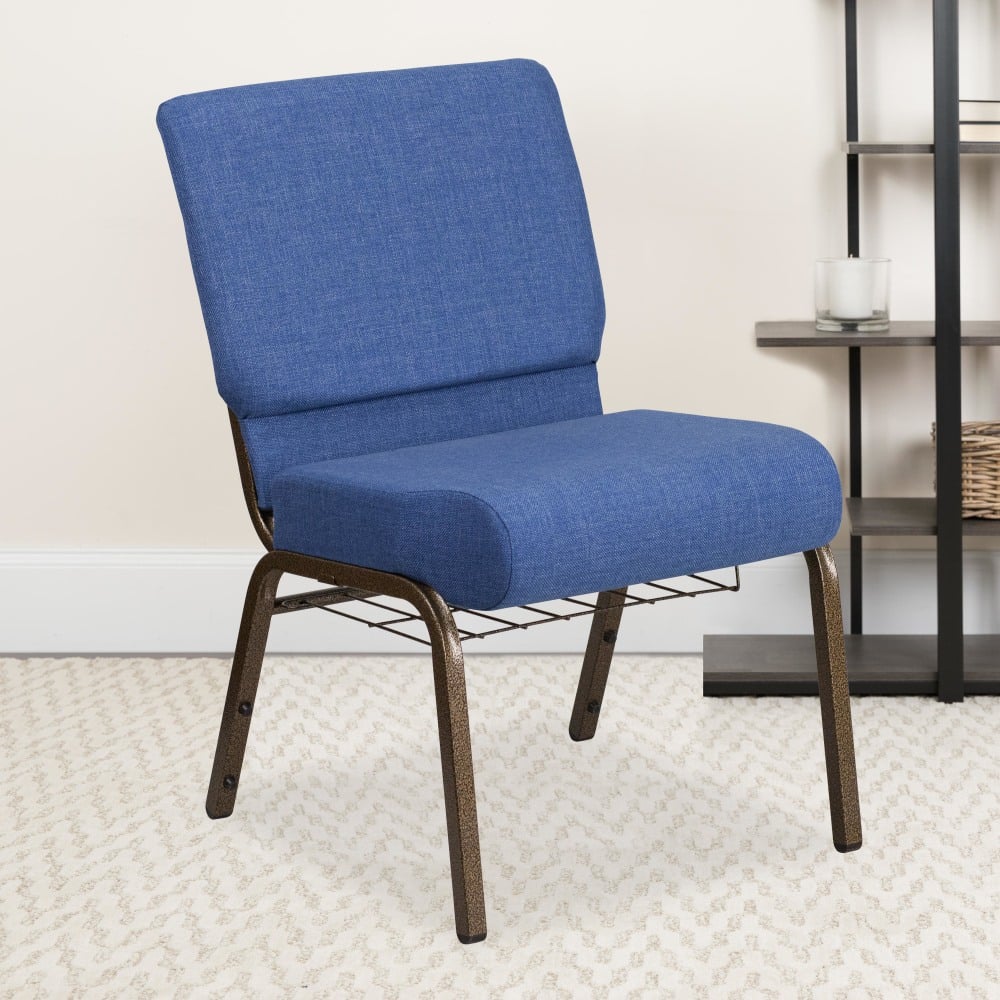 Flash Furniture HERCULES Series Church Chair With Book Rack, Blue/Gold Vein MPN:FCH2214GVBLUB