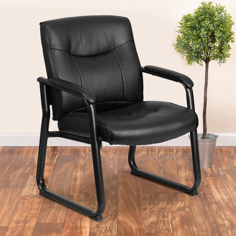 Flash Furniture Hercules Big & Tall LeatherSoft Faux Leather Low-Back Side Chair With Sled Base, Black MPN:GO-2136-GG