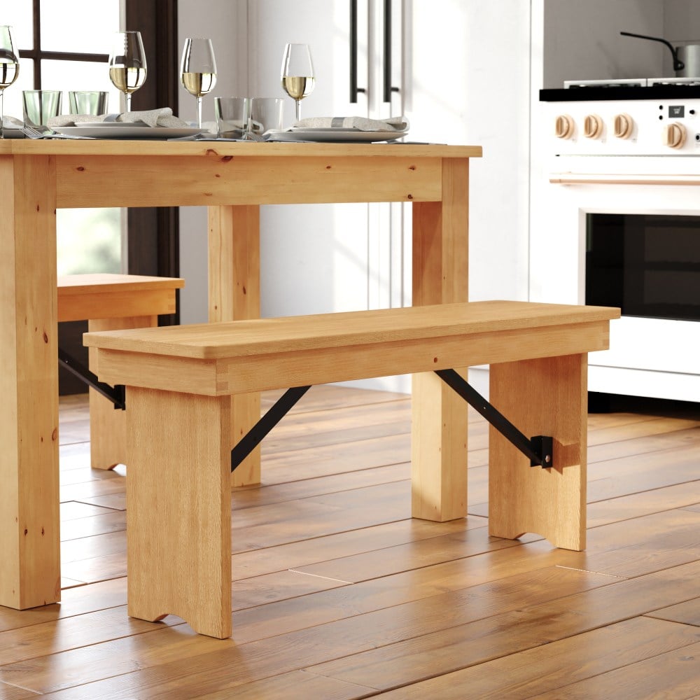 Flash Furniture HERCULES Series Folding Farm Bench, 17-3/4inH x 12inW x 40-1/4inD, Light Natural MPN:XAB40X12LN