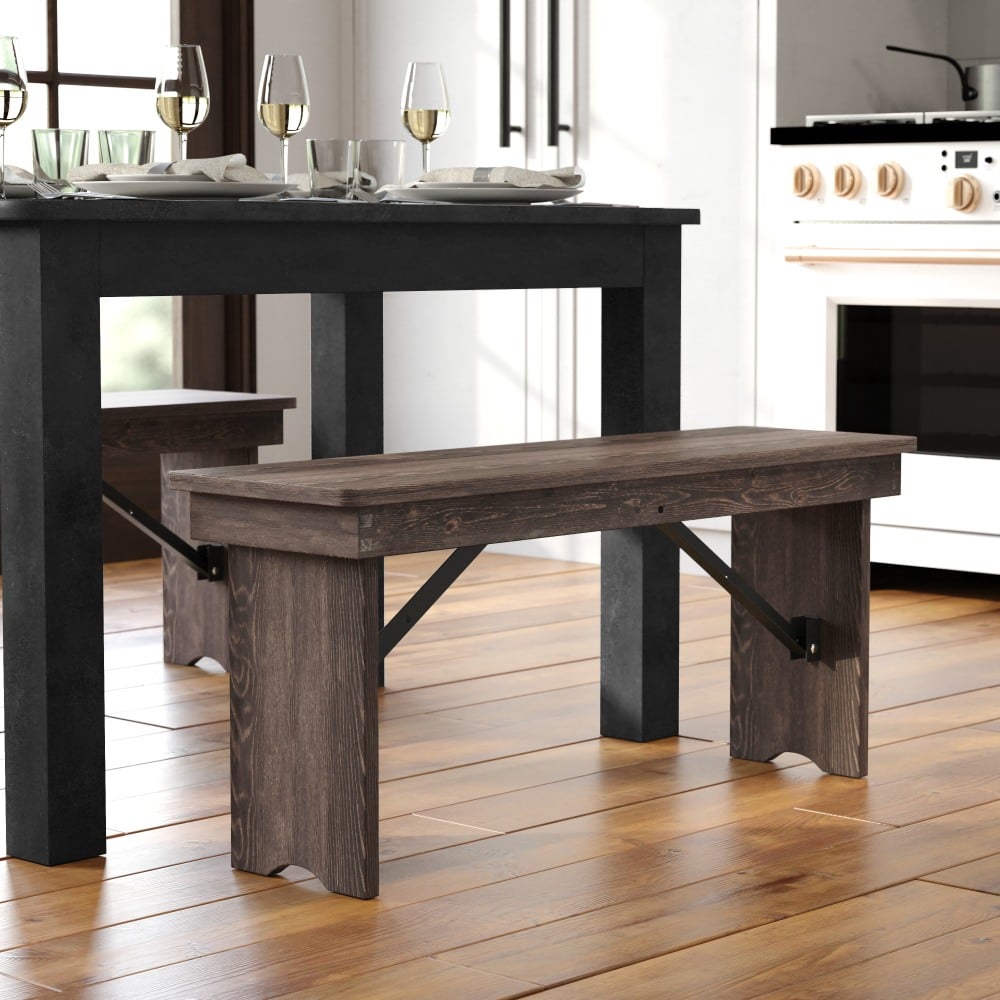 Flash Furniture HERCULES Series Folding Farm Bench, 17-3/4inH x 12inW x 40-1/4inD, Mahogany MPN:XAB40X12MG