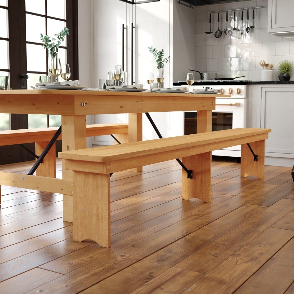 Flash Furniture HERCULES Series Folding Farm Bench, 17-3/4inH x 12inW x 96inD, Light Natural MPN:XAB96X12LLN