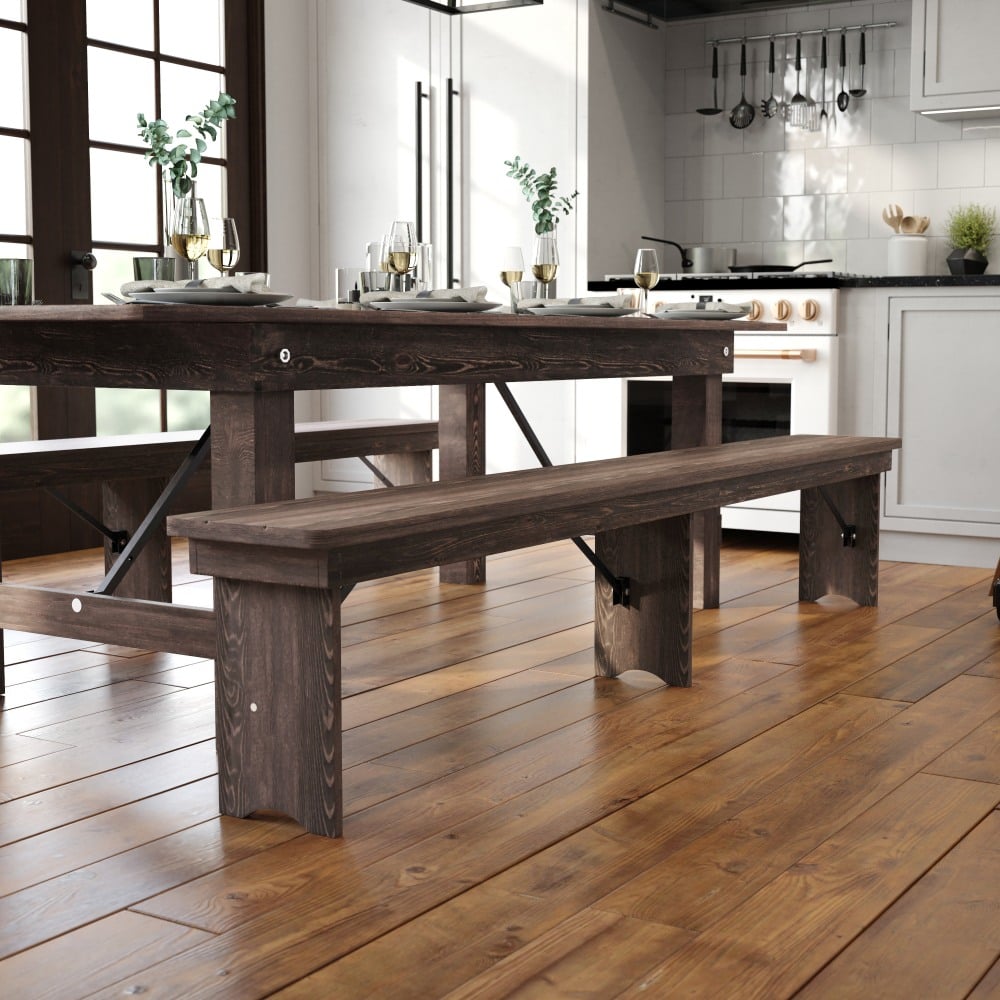 Flash Furniture HERCULES Series Folding Farm Bench, 17-3/4inH x 12inW x 96inD, Mahogany MPN:XAB96X12LMG