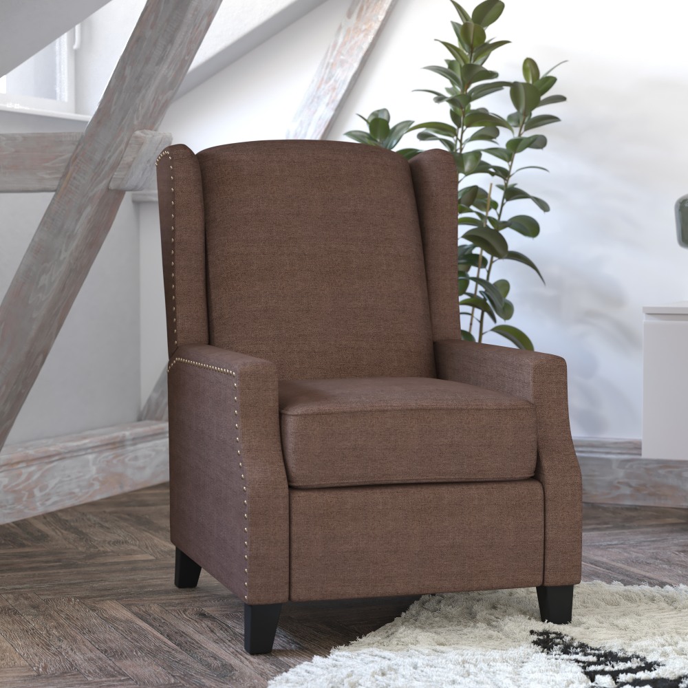 Flash Furniture Prescott Traditional Style Slim Push-Back Recliner Accent Chair, Brown MPN:BOBS70021BR