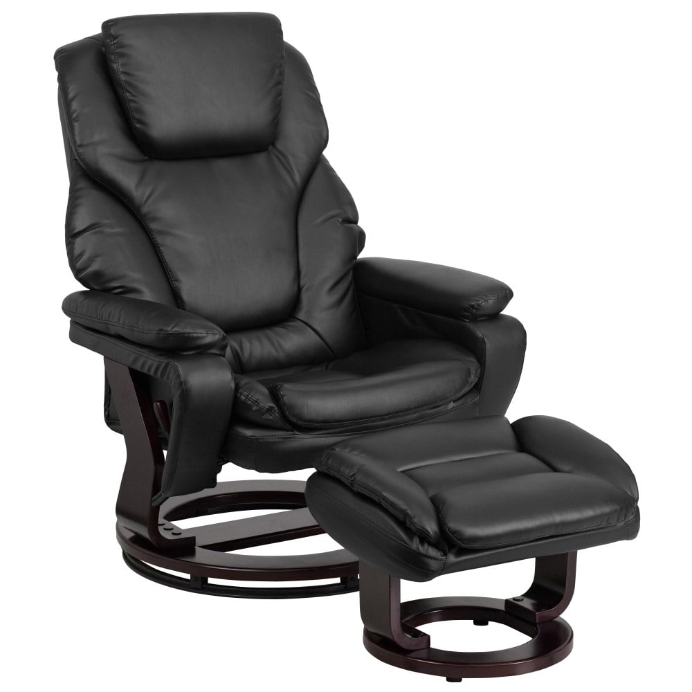 Flash Furniture Contemporary Swivel Recliner And Ottoman, Black/Mahogany MPN:BT70222BKFLAIR