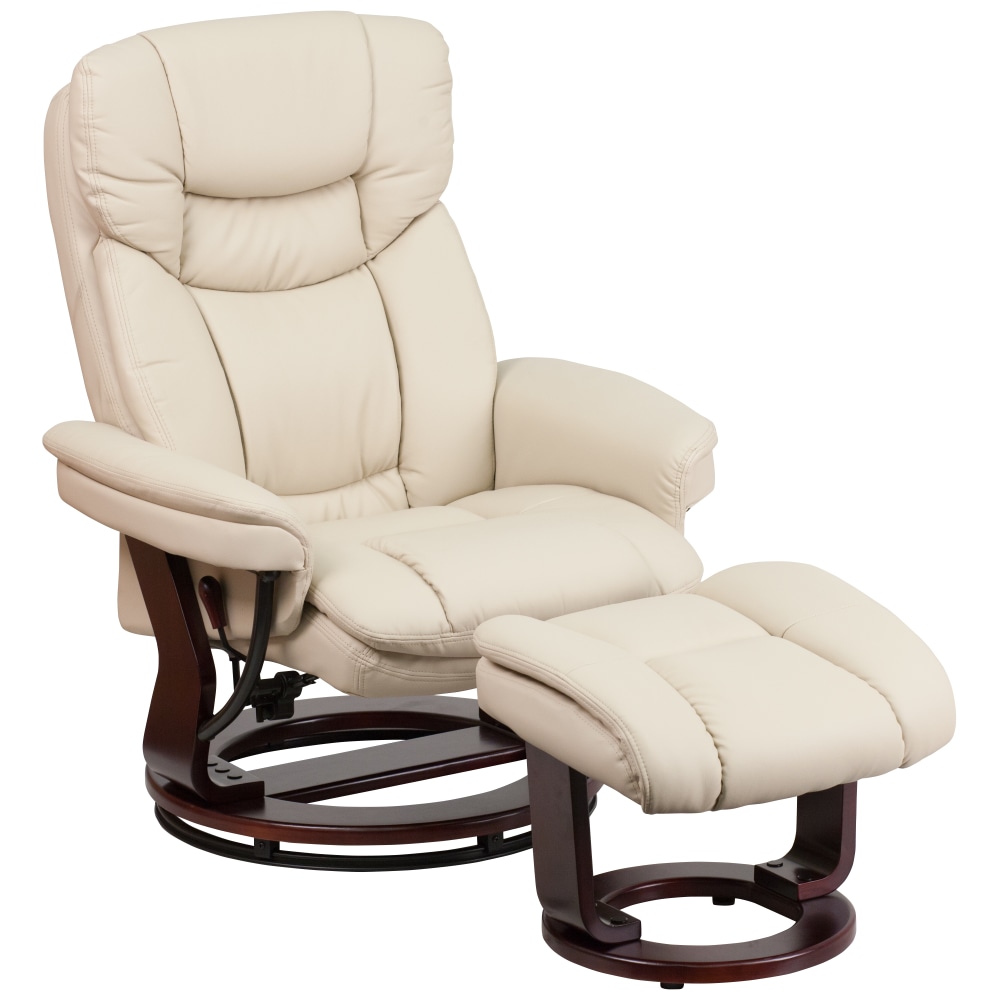 Flash Furniture Contemporary Recliner With Curved Ottoman, Beige/Mahogany MPN:BT7821BGE