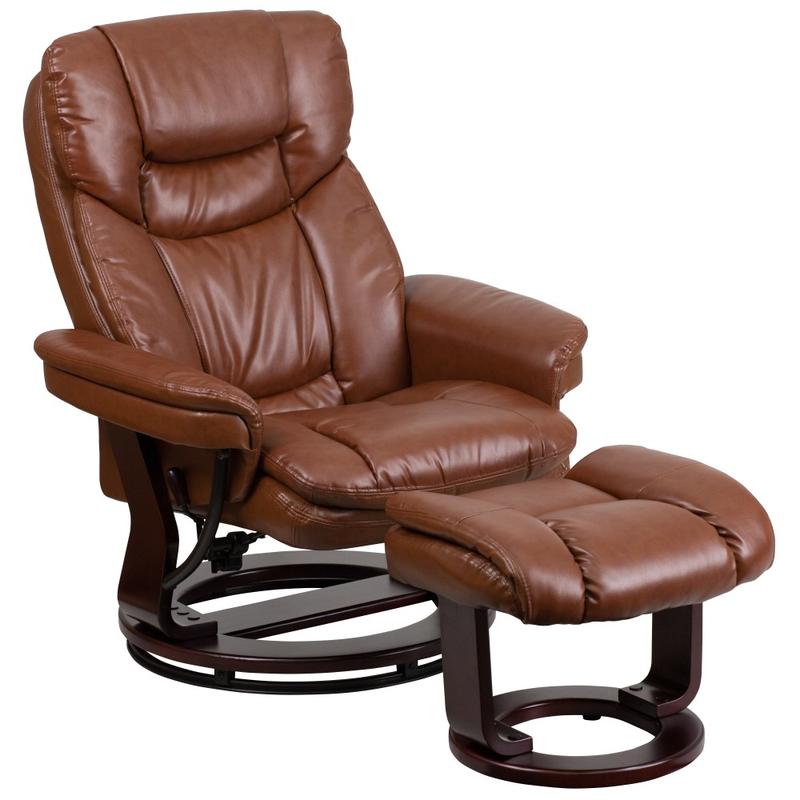 Flash Furniture Contemporary Recliner With Curved Ottoman, Vintage Brown/Mahogany MPN:BT7821VIN