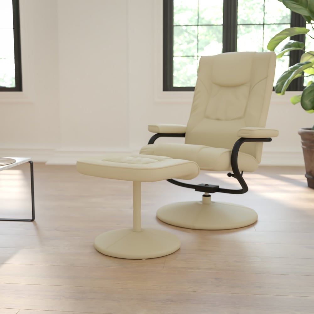 Flash Furniture Contemporary Recliner With Wrapped Base Ottoman, Cream MPN:BT7862CREAM