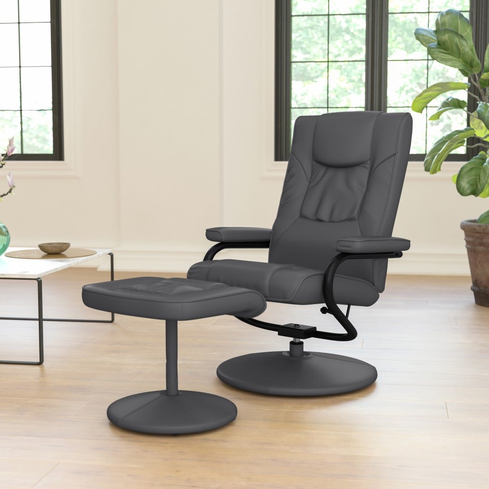 Flash Furniture Contemporary Recliner With Wrapped Base Ottoman, Gray MPN:BT7862GY