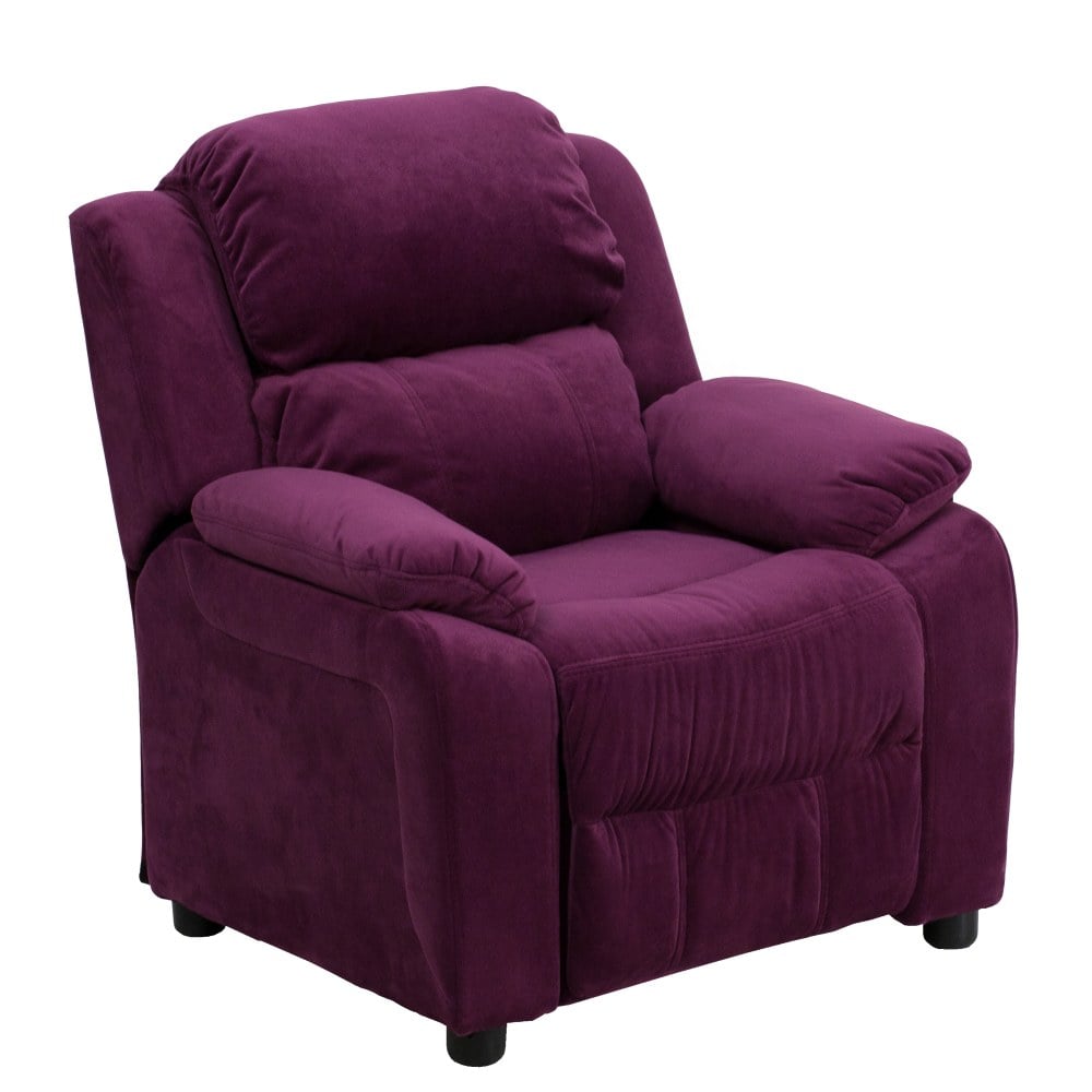 Flash Furniture Deluxe Padded Contemporary Microfiber Kids Recliner Accent Chair With Storage Arms, Purple MPN:BT7985KIDMICPUR