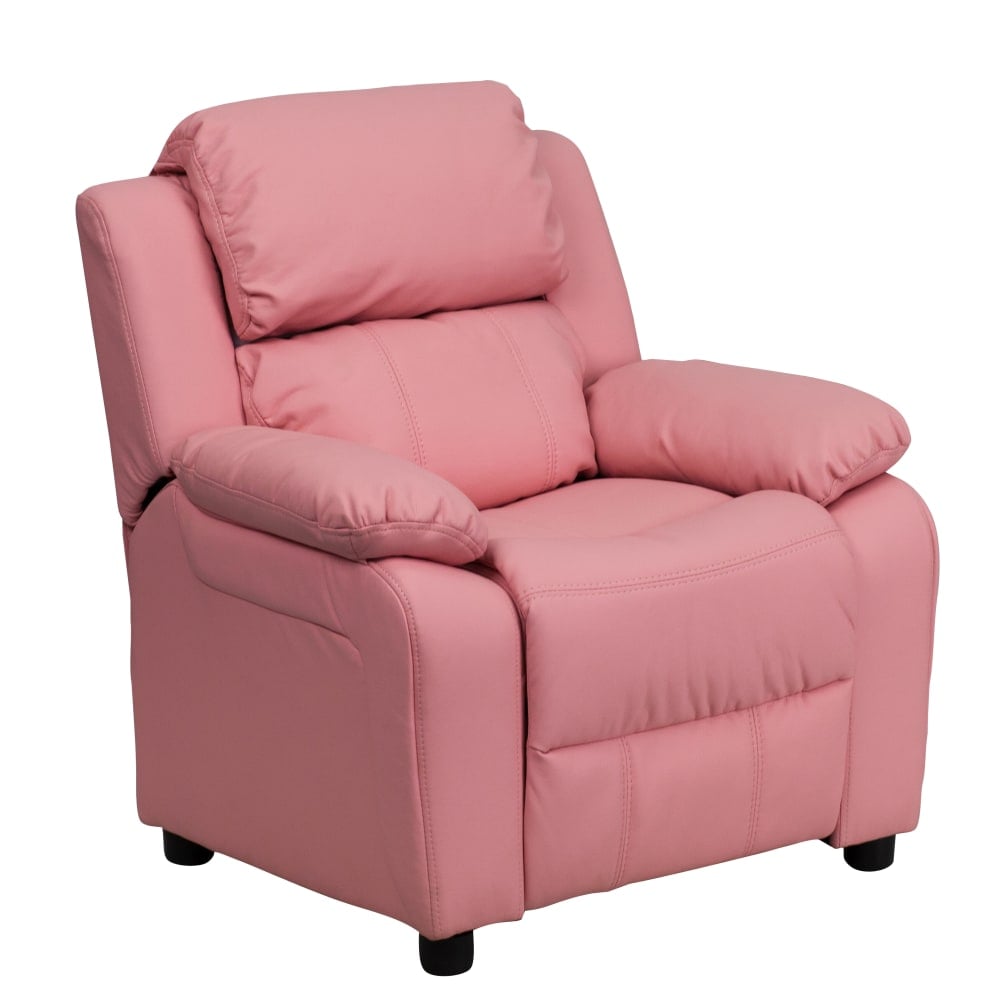 Flash Furniture Deluxe Padded Contemporary Vinyl Kids Recliner Accent Chair With Storage Arms, Pink MPN:BT7985KIDPINK