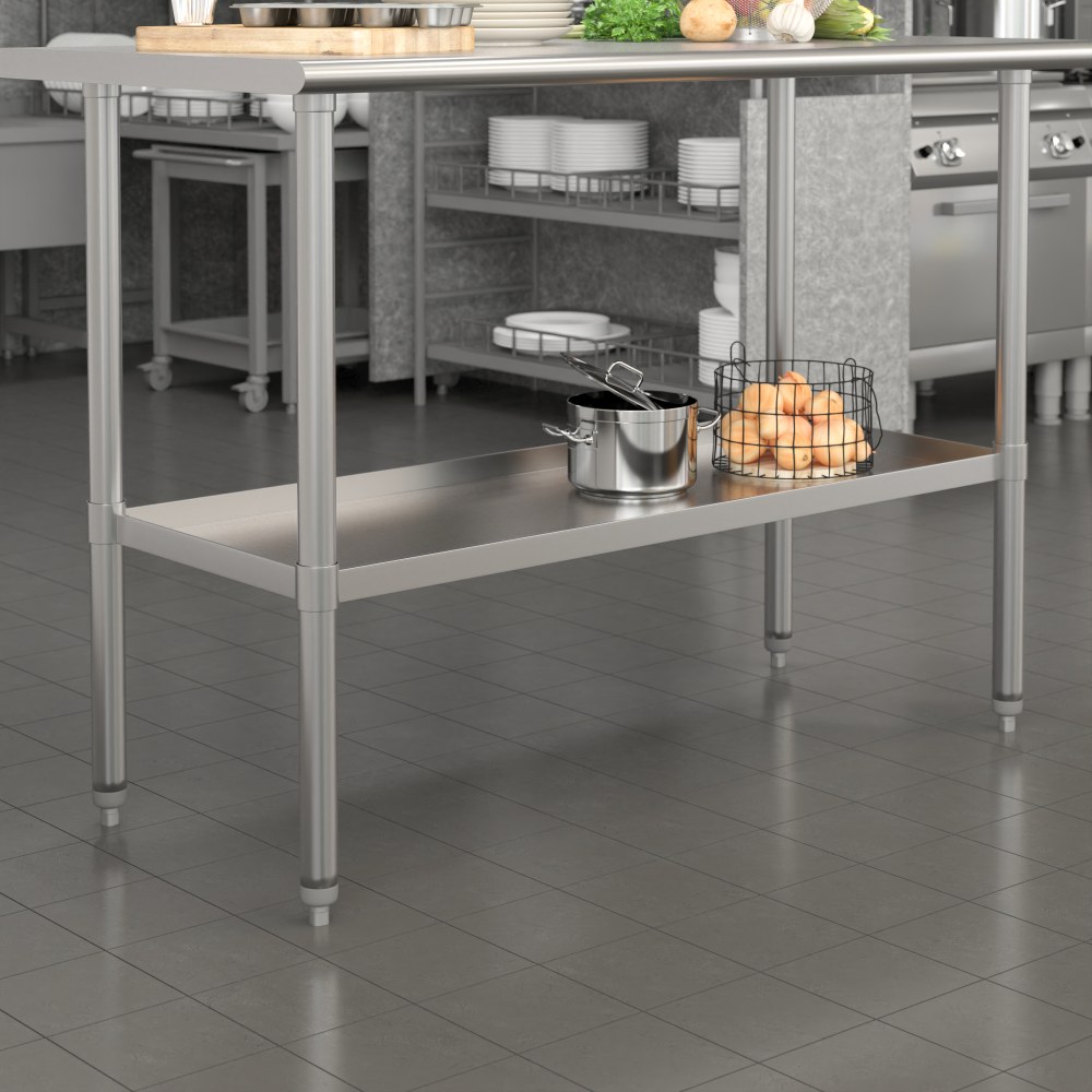 Flash Furniture Galvanized Adjustable Under Shelf For Prep And Work Tables, 2inH x 43-1/4inW x 18inD, Silver MPN:NHGU2448