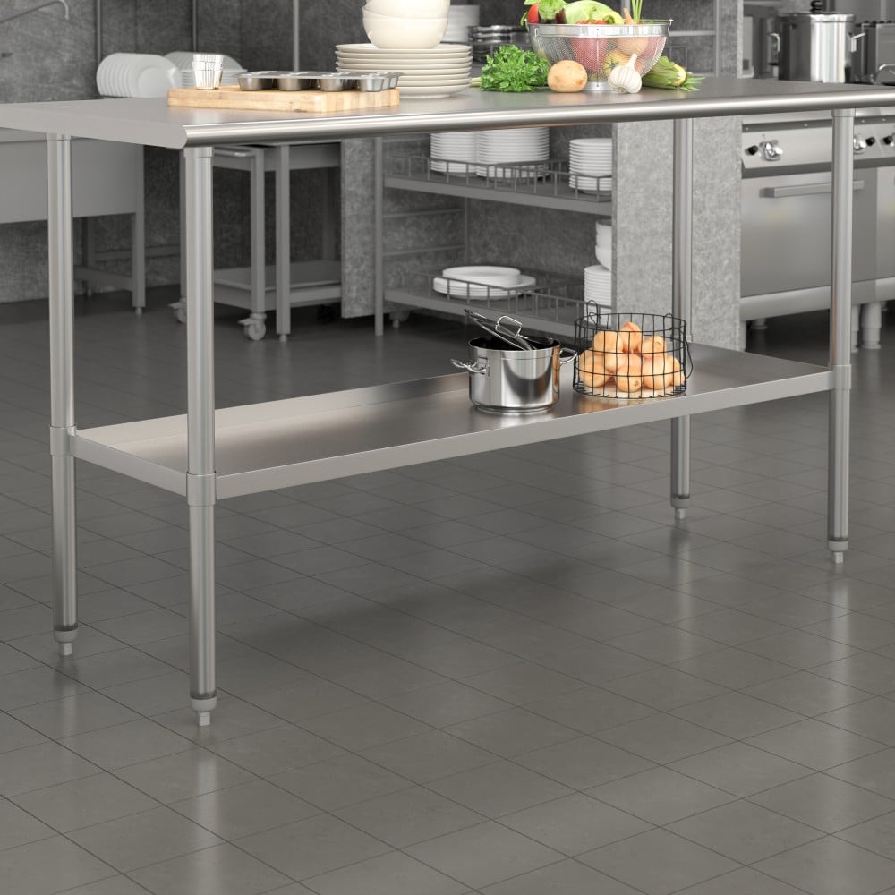Flash Furniture Galvanized Adjustable Under Shelf For Prep And Work Tables, 2inH x 55-1/4inW x 18inD, Silver MPN:NHGU2460