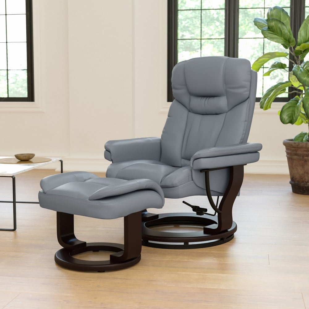 Flash Furniture Contemporary Recliner With Curved Ottoman, Gray MPN:BT7821GY