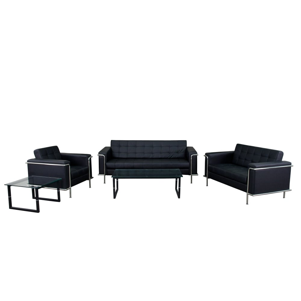 Flash Furniture HERCULES LeatherSoft Double Stitch Detail Reception Set with Encasing Frame, Black MPN:ZBLES8090SETBK