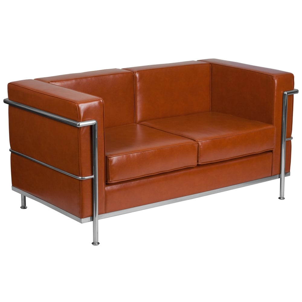 Flash Furniture HERCULES Regal Series Contemporary Leathersoft Loveseat with Double Bar Encasing Frame, Cognac MPN:ZBREG8102LSCOG