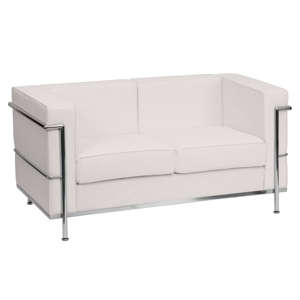Flash Furniture HERCULES Regal Series Contemporary Leathersoft Loveseat with Double Bar Encasing Frame, Melrose White MPN:ZBREG8102LSWH