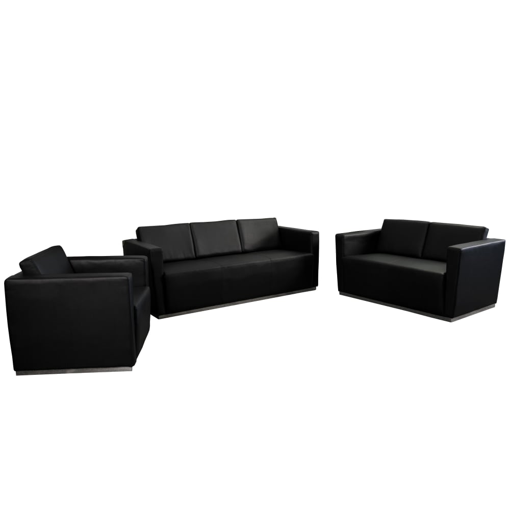 Flash Furniture HERCULES Trinity Series Reception Set with Stainless Steel Recessed Base, Black MPN:ZBTRIN8094SETBK
