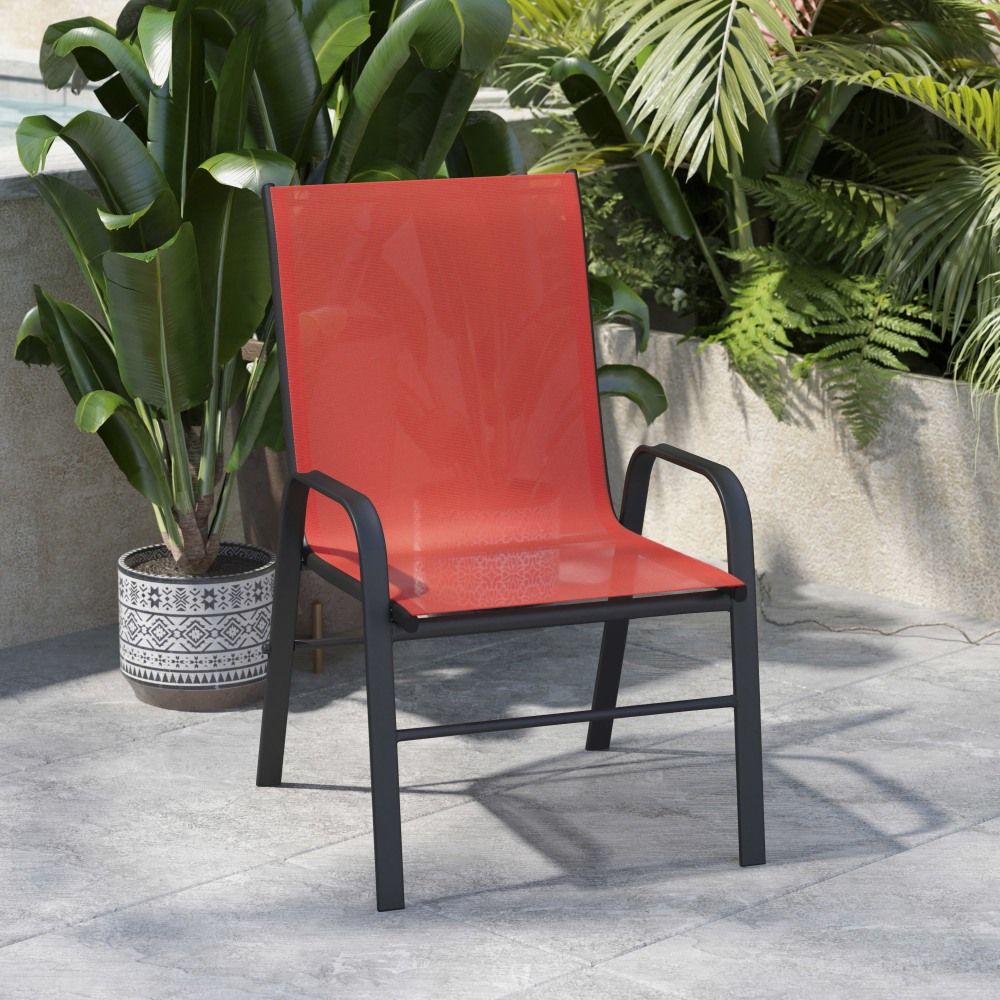 Flash Furniture Brazos Series Outdoor Furniture Stack Chairs, Red/Black, Pack Of 4 Chairs MPN:4JJ303CRD