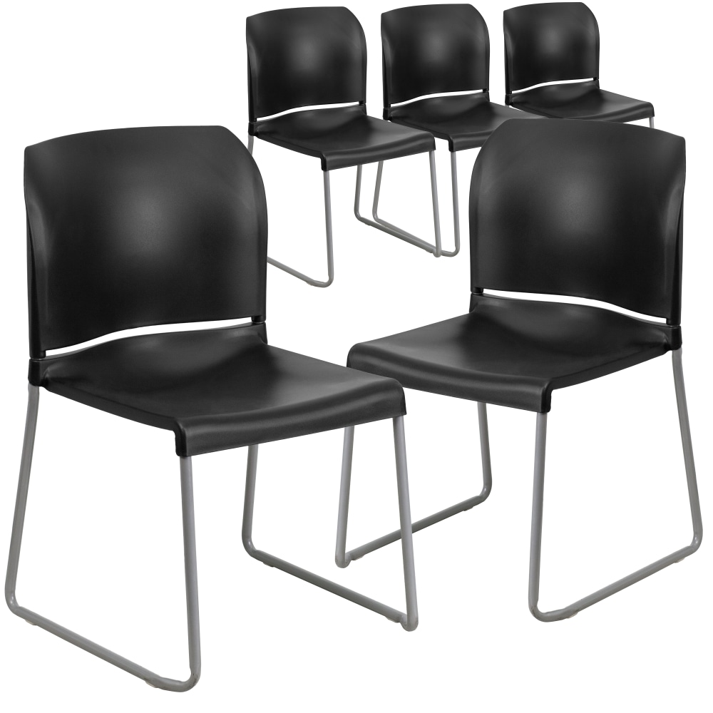 Flash Furniture HERCULES Series Full-Back Contoured Stack Chairs, Black/Silver, Set Of 5 Chairs MPN:5RUT238ABK