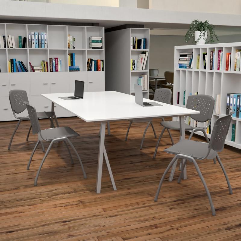 Flash Furniture HERCULES Series Plastic Stack Chairs, Gray, Set Of 5 Chairs MPN:5RUTF01AGY