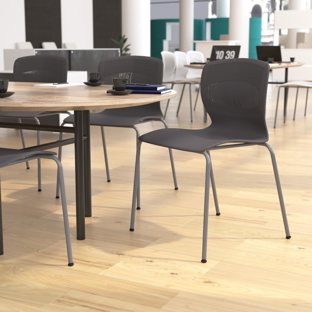 Flash Furniture HERCULES Series Commercial Grade 770-lb Capacity Ergonomic Stack Chairs With Lumbar Support, Gray/Silver, Set Of 5 Chairs MPN:5RUTNC618GY