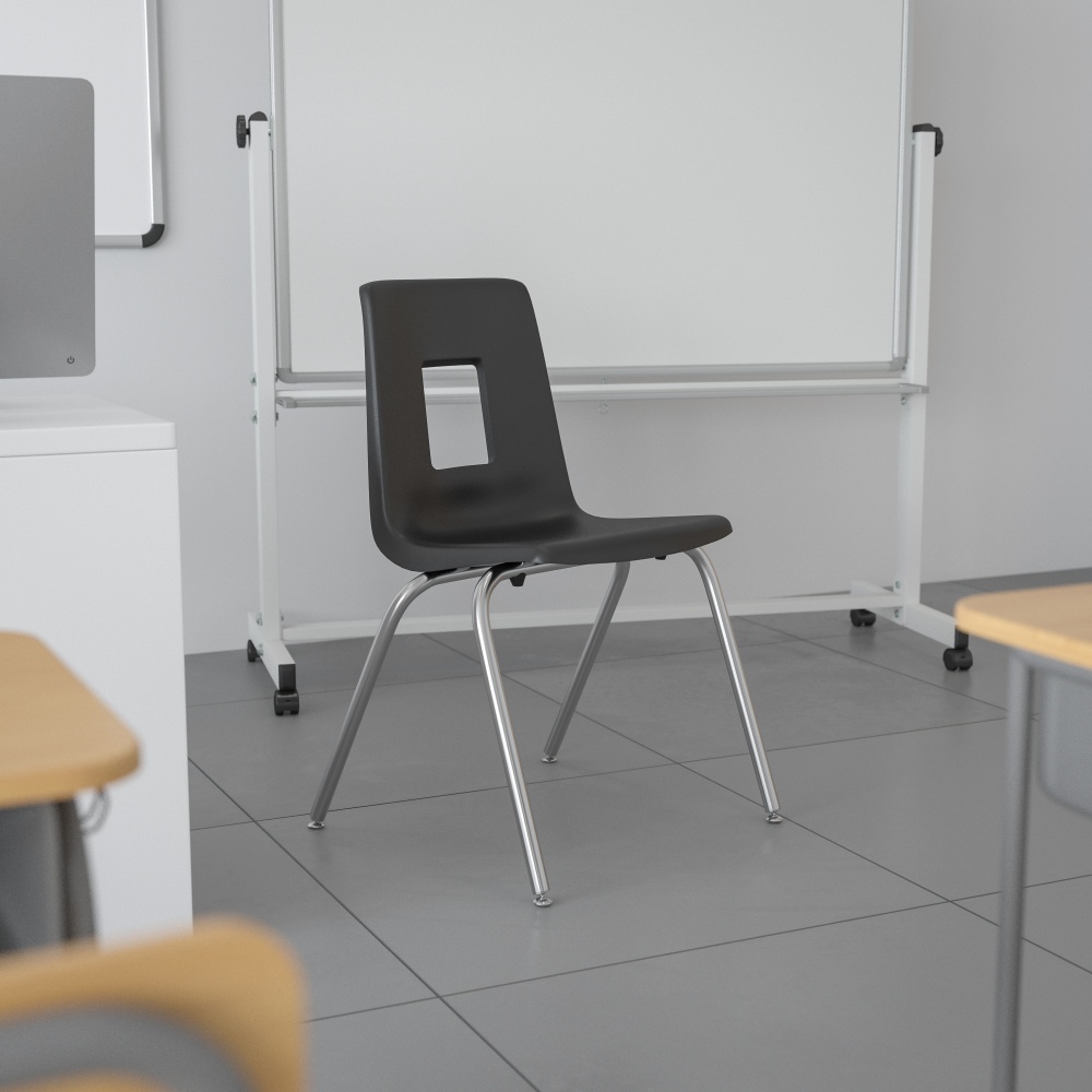 Flash Furniture Advantage Student Stacking School Chair, Black/Silver, ADVSSC18BLK MPN:ADVSSC18BLK