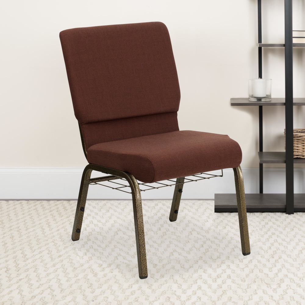 Flash Furniture HERCULES Church Chair With Book Rack, Brown/Gold Vein MPN:FCH185GV0355B