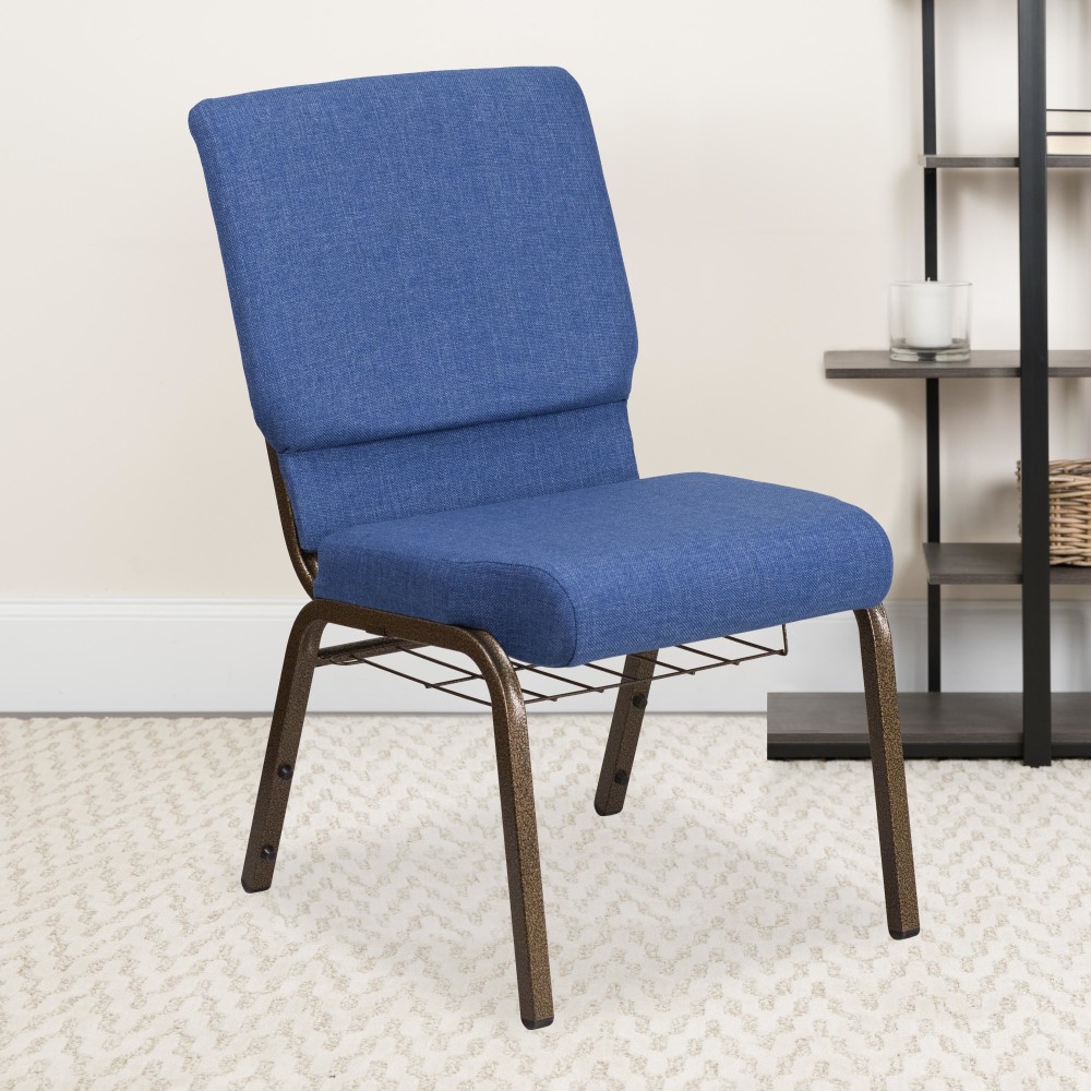 Flash Furniture HERCULES Church Chair With Book Rack, Blue/Gold Vein MPN:FCH185GVBLUB