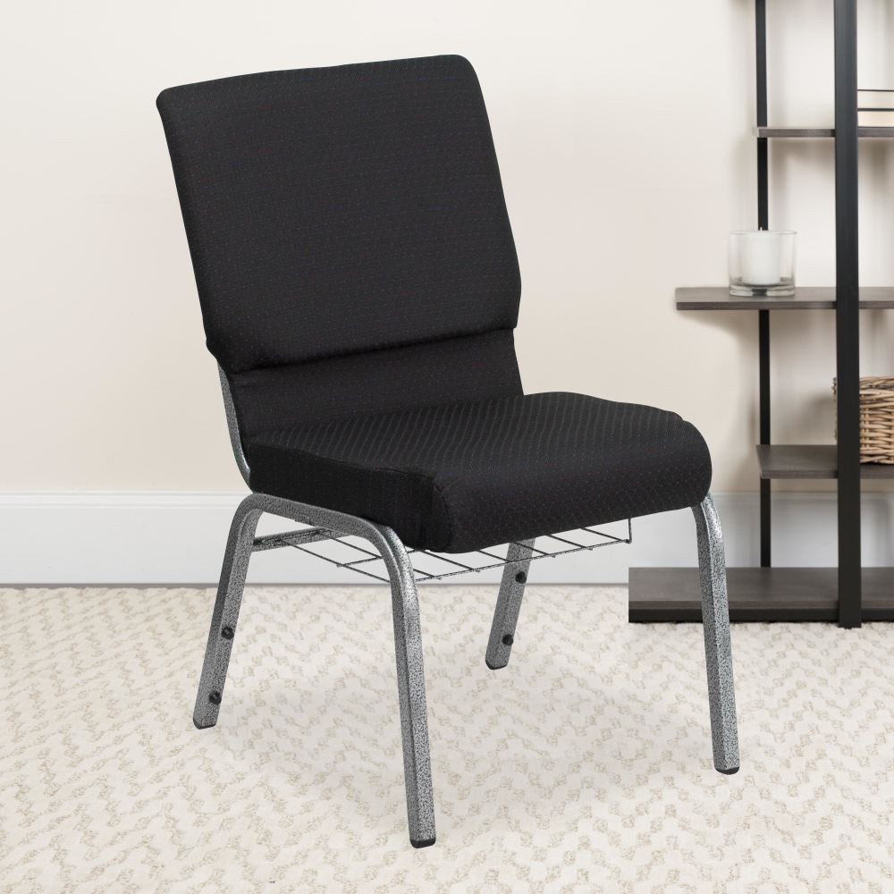Flash Furniture HERCULES Church Chair With Book Rack, Black Pattern/Silver Vein MPN:FCH185SVJP02B