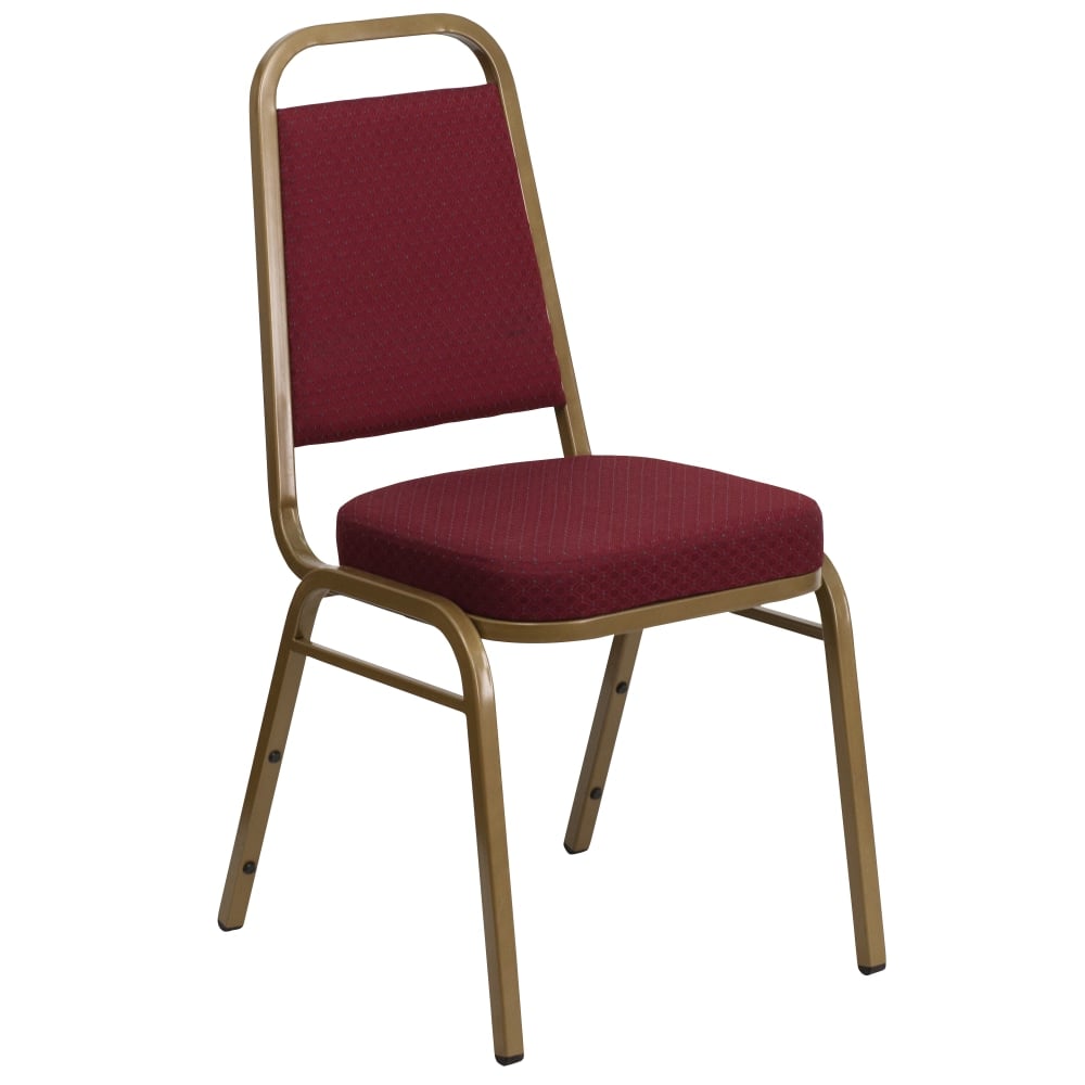 Flash Furniture HERCULES Series Trapezoidal-Back Fabric Stacking Banquet Chair With 2-1/2in Thick Seat, Burgundy Patterned Fabric/Gold Frame MPN:FDBHF1AG0847