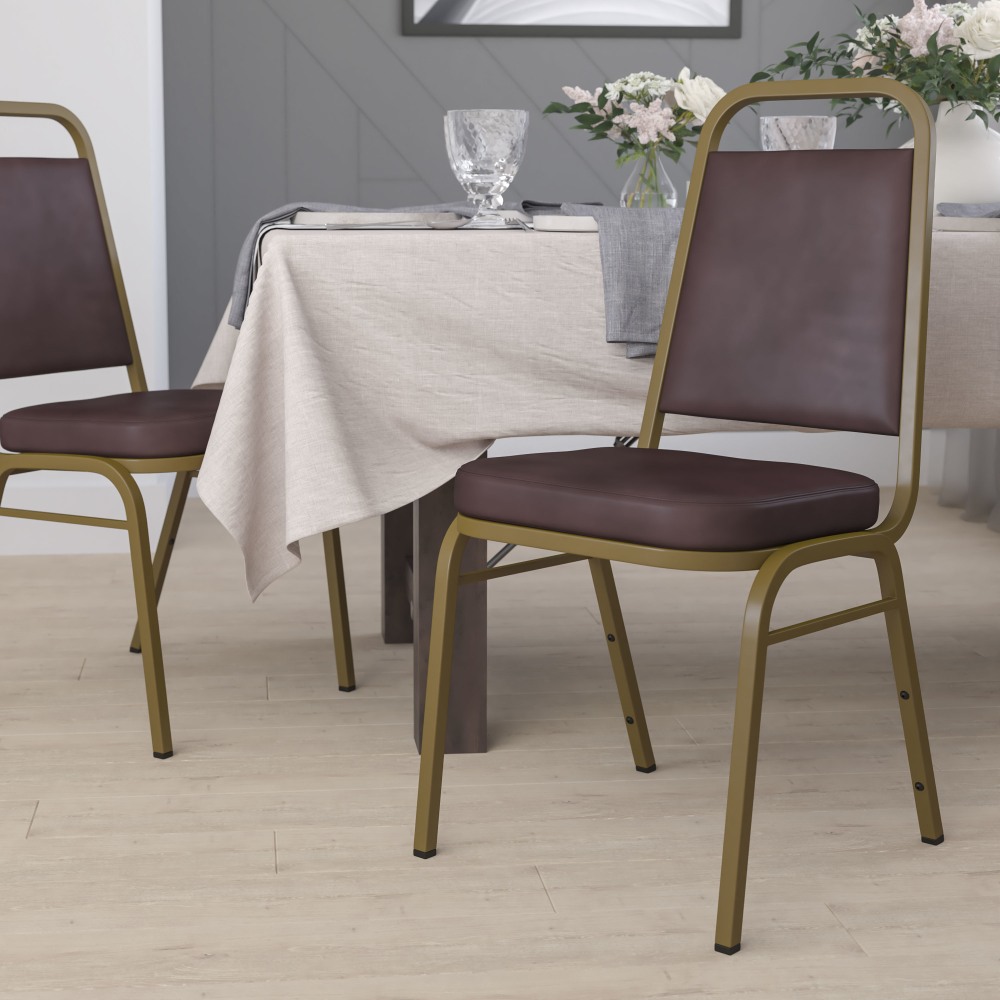 Flash Furniture HERCULES Series Trapezoidal-Back Stacking Banquet Chair With 2-1/2in Thick Seat, Brown/Gold MPN:FDBHF1AGBN