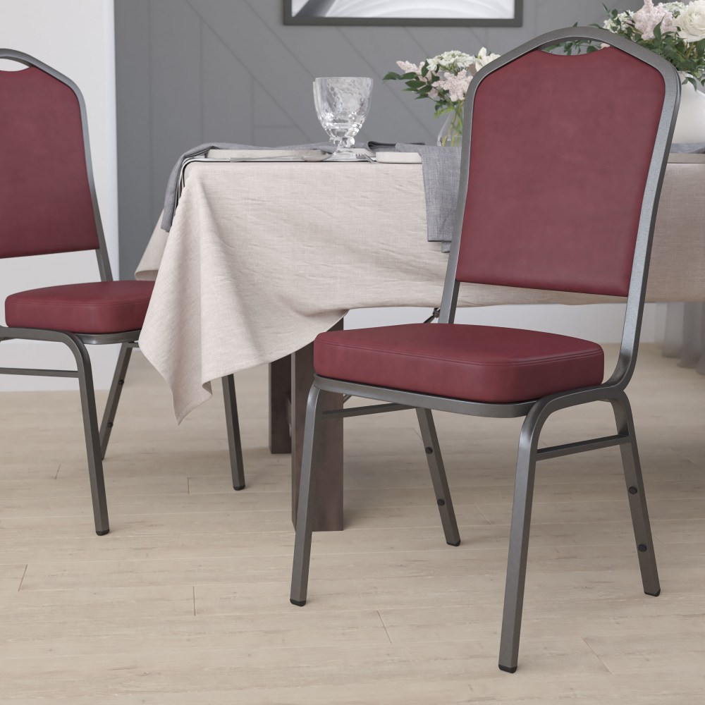 Flash Furniture HERCULES Series Crown Back Stacking Banquet Chair, Burgundy/Silver Vein MPN:FDC01SVBURGVY