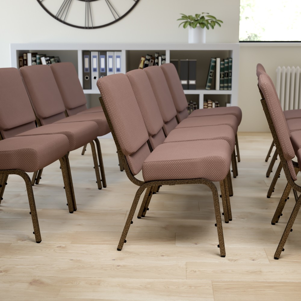 Flash Furniture HERCULES Series 21inW Stackable Church Chair, Brown/Goldvein MPN:FDCH02214GVBNDT