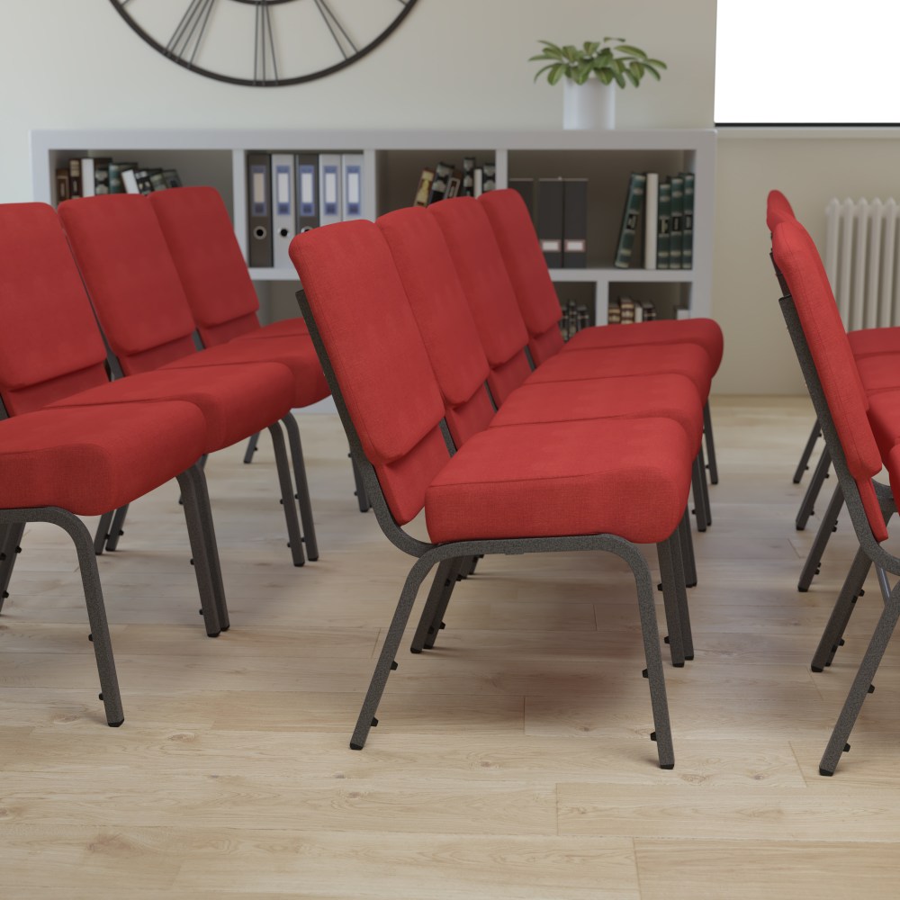 Flash Furniture HERCULES Series 21inW Stackable Church Chair, Crimson/Silvervein MPN:FDCH02214SVRED