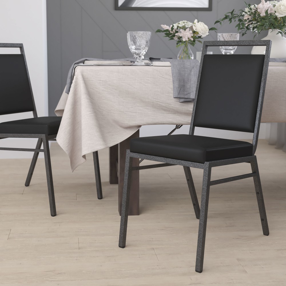 Flash Furniture HERCULES Square-Back Stacking Banquet Chair, Black/Silver MPN:FDLUXSILBKV
