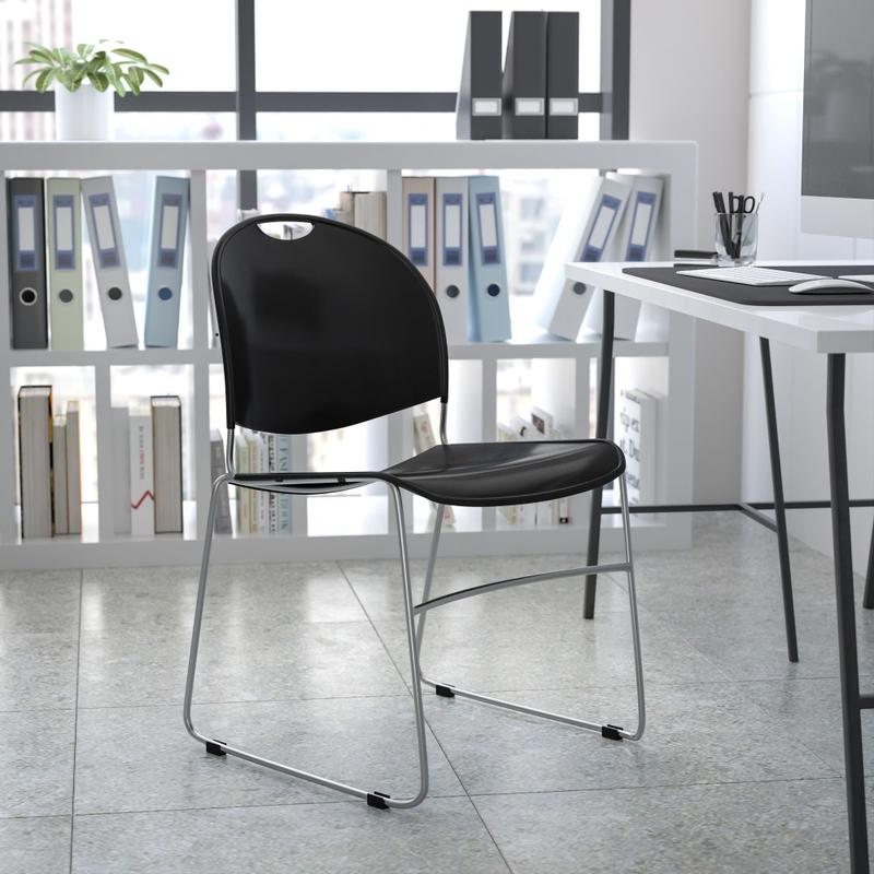 Flash Furniture HERCULES Plastic Ultra-Compact Stack Chair, Black/Chrome MPN:RUT188BKCHR