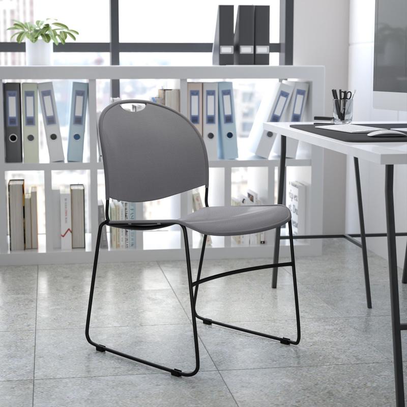 Flash Furniture HERCULES Plastic Ultra-Compact Stack Chair, Gray/Black MPN:RUT188GY