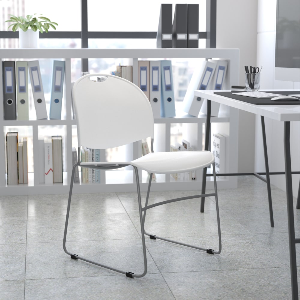 Flash Furniture HERCULES Plastic Ultra-Compact Stack Chair, White/Silver MPN:RUT188WH