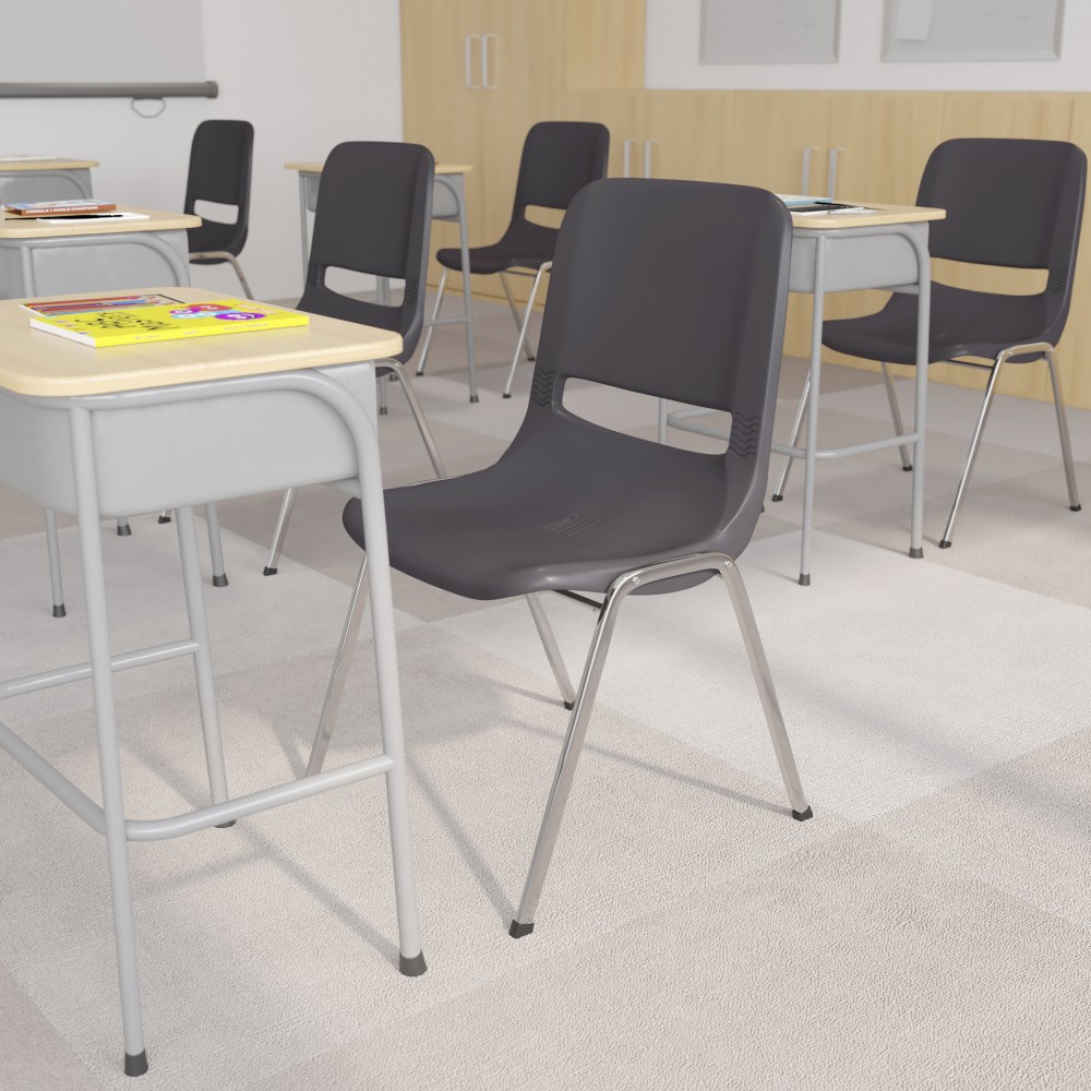 Flash Furniture HERCULES 880-lb Capacity Ergonomic Shell Stack Chair, Gray/Silver MPN:RUT18GYCHR