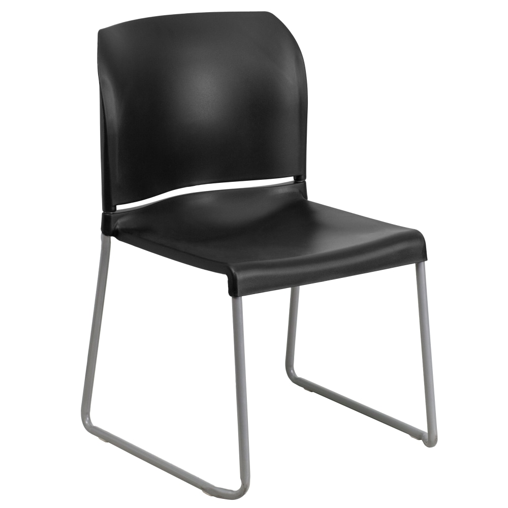 Flash Furniture HERCULES Series Full-Back Contoured Stacking Chair With Sled Base, Black/Silver MPN:RUT238ABK