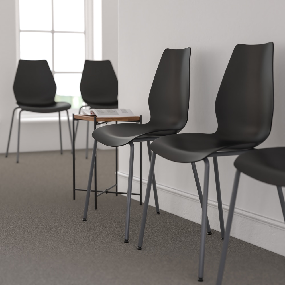 Flash Furniture HERCULES 770-lb Capacity Stack Chair With Lumbar Support, Black/Silver MPN:RUT288BK