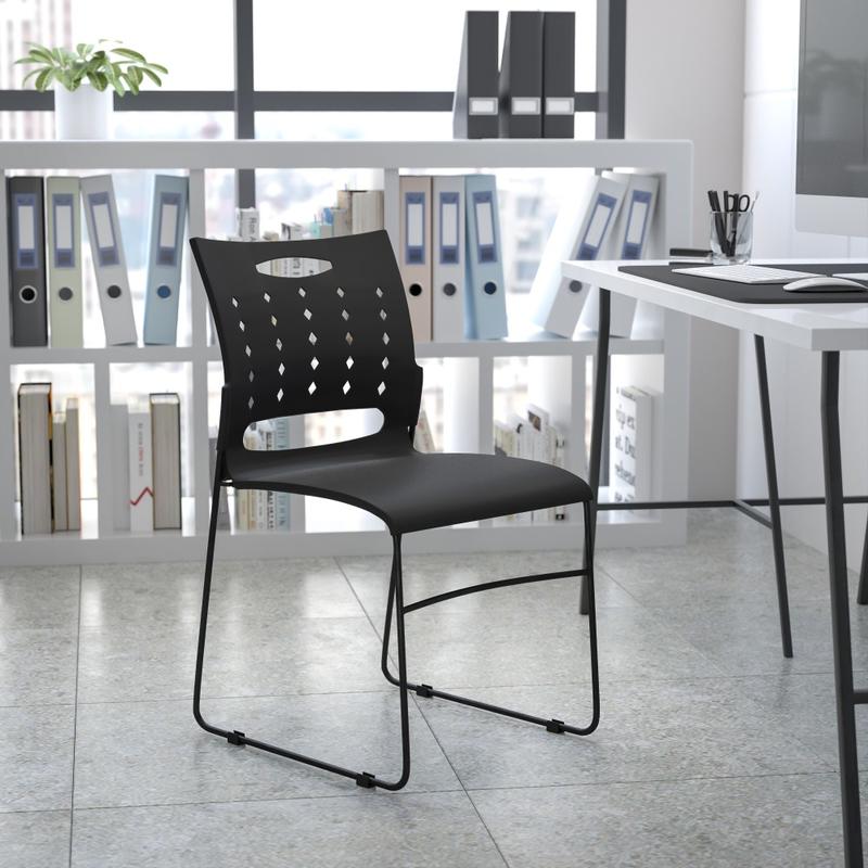 Flash Furniture Sled-Base Stacking Chair With Handle And Air-Vent Back, Black MPN:RUT2BK